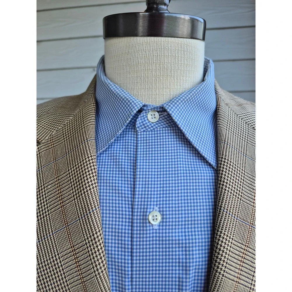 Oxxford Clothes Wilkes Bashford Tan Glen Plaid Crittenden Sport Coat Blazer 40 R